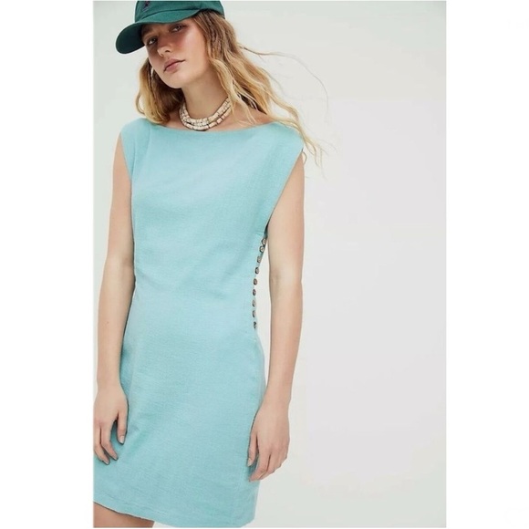 Free People Amaia Cotton Mini Dress in Blue - Picture 1 of 10